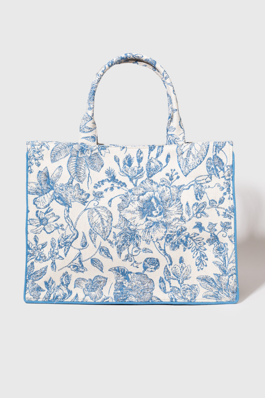 Jeanna Floral Canvas Tote Bag Blue