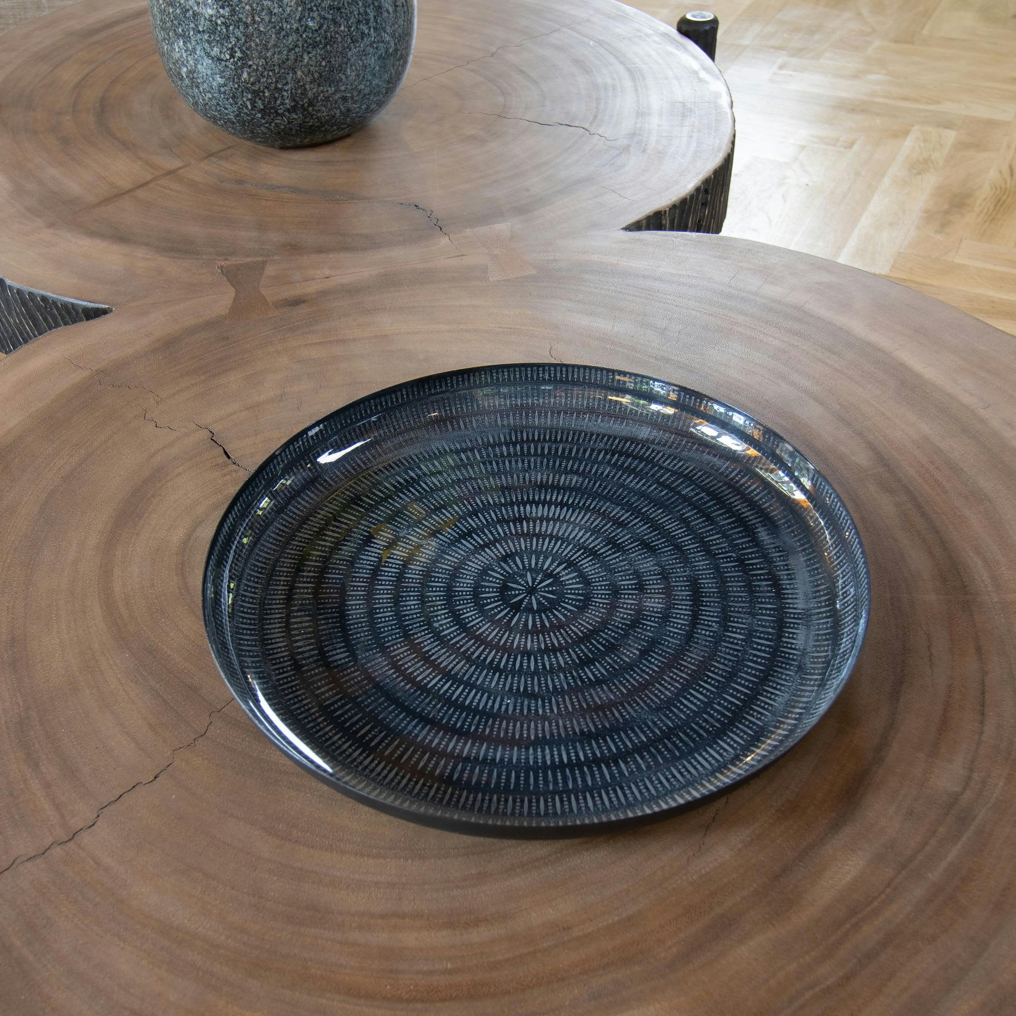 ROBY - Plateau rond en métal émaillé bleu Ø30cm