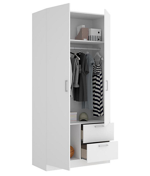 Armoire placard meuble de rangement coloris blanc - longueur 100 x profondeur 52 x hauteur 215 cm