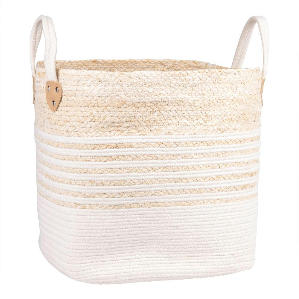 - Panier carré en fibre de maïs et coton blanc