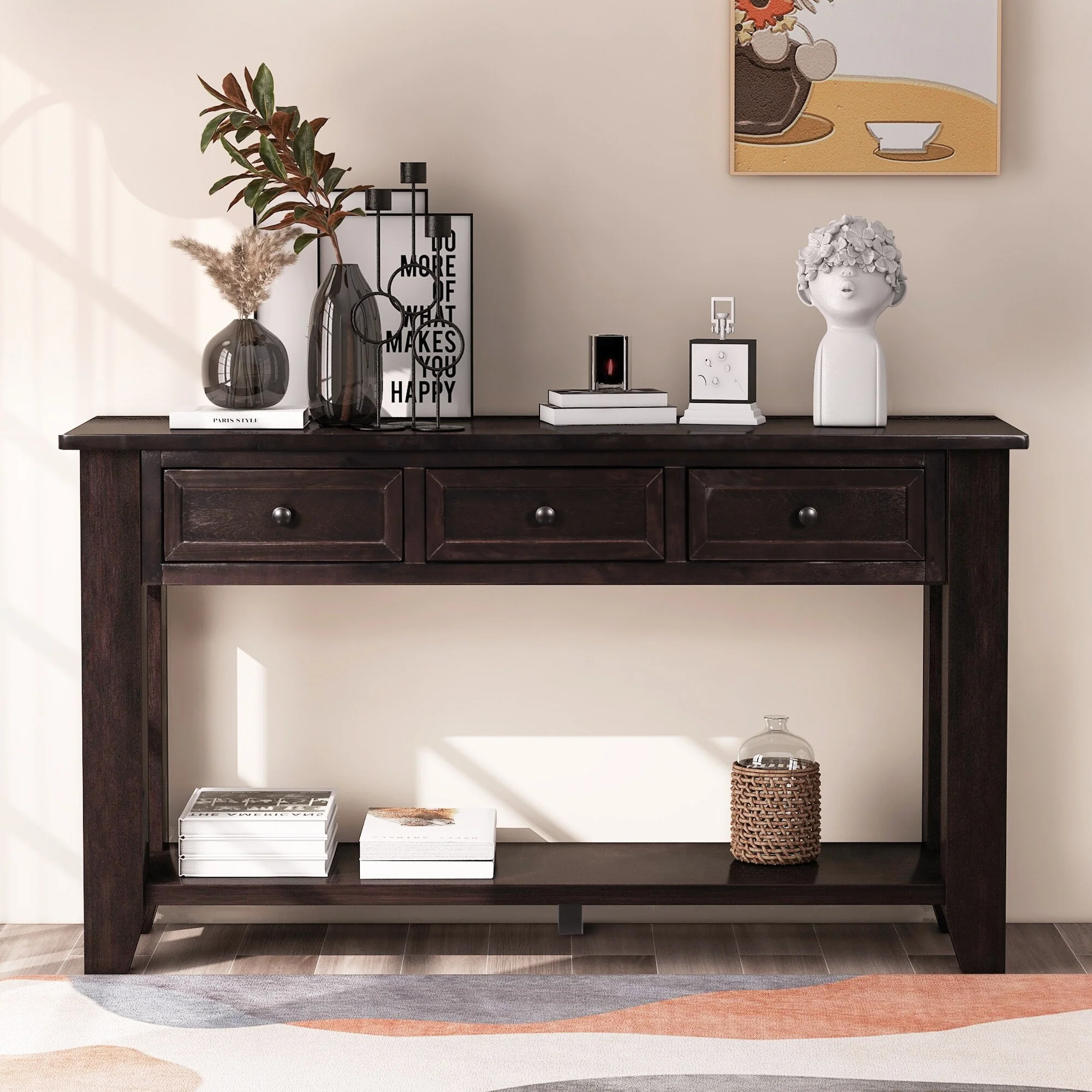 Accent Storage Cabinet Sideboard Wooden Cabinet with Metal Handles for Hallway, Entryway, Living Room, Bedroom