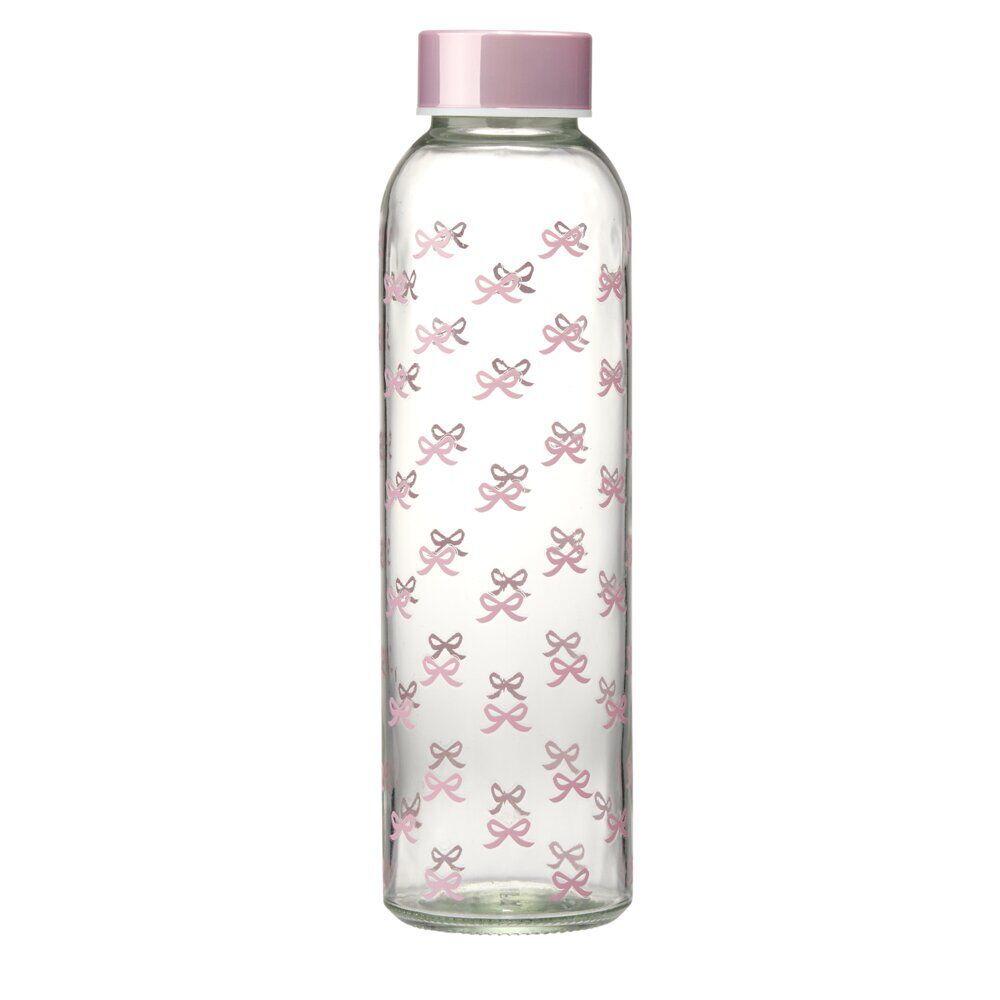 Bouteille en verre 500ml décoré motif noeuds rose Ø6xH22cm
