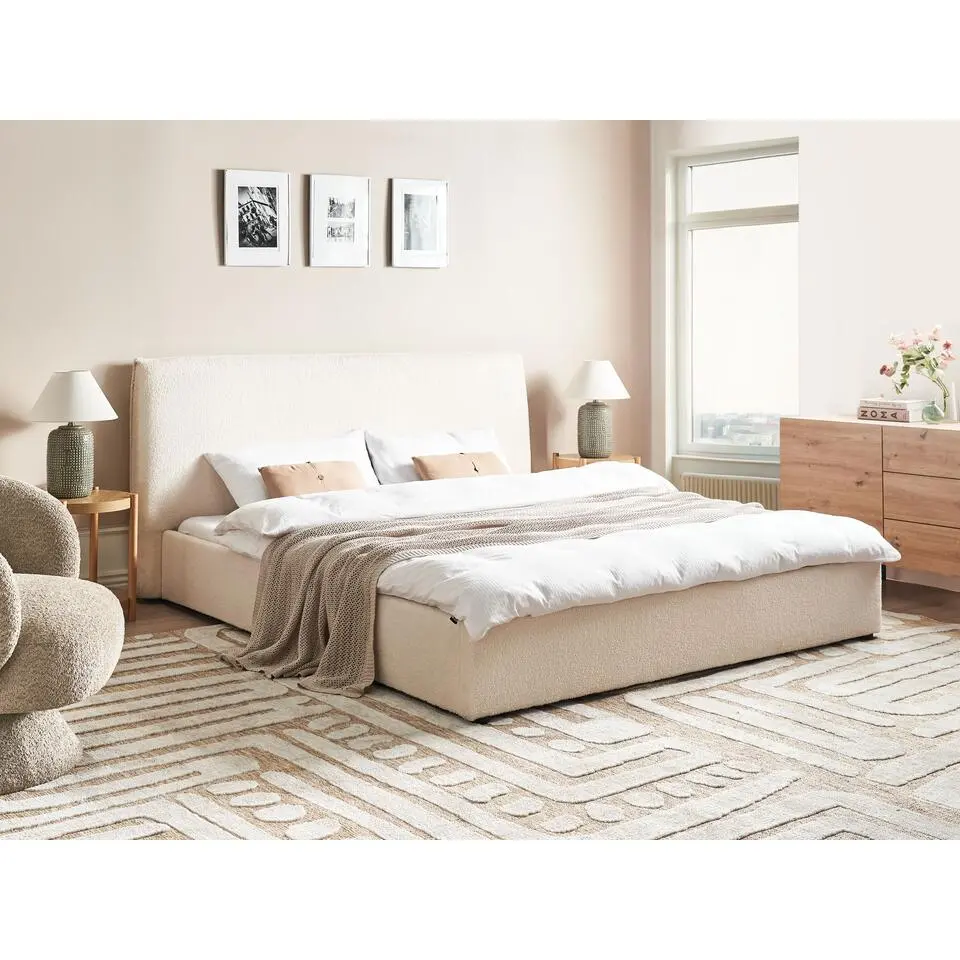 LAVAUR - Tweepersoonsbed - Off-white - 180 x 200 cm - Boucl&eacute;