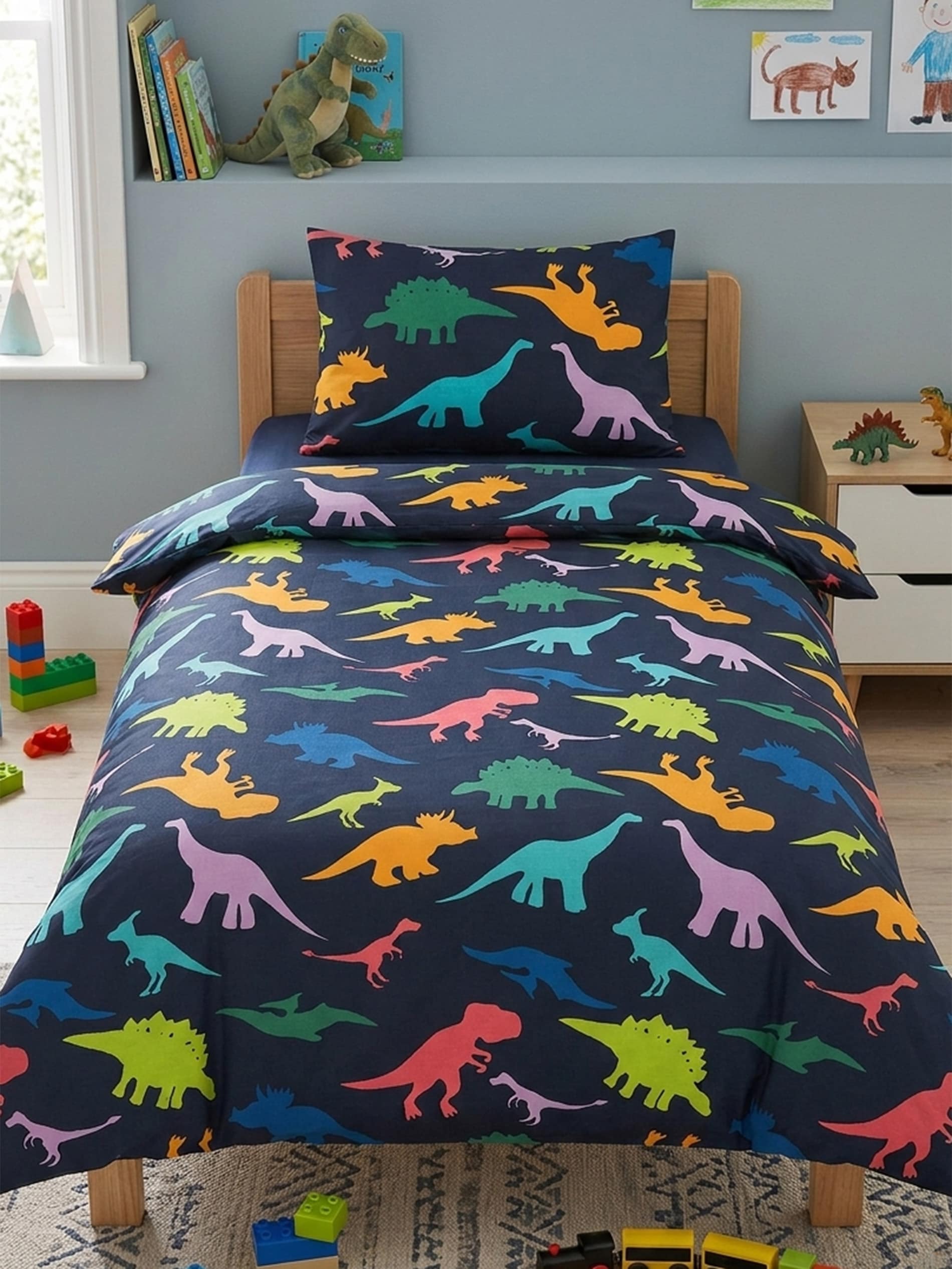 Komplet pościeli z bawełną z motywem dinozaurów