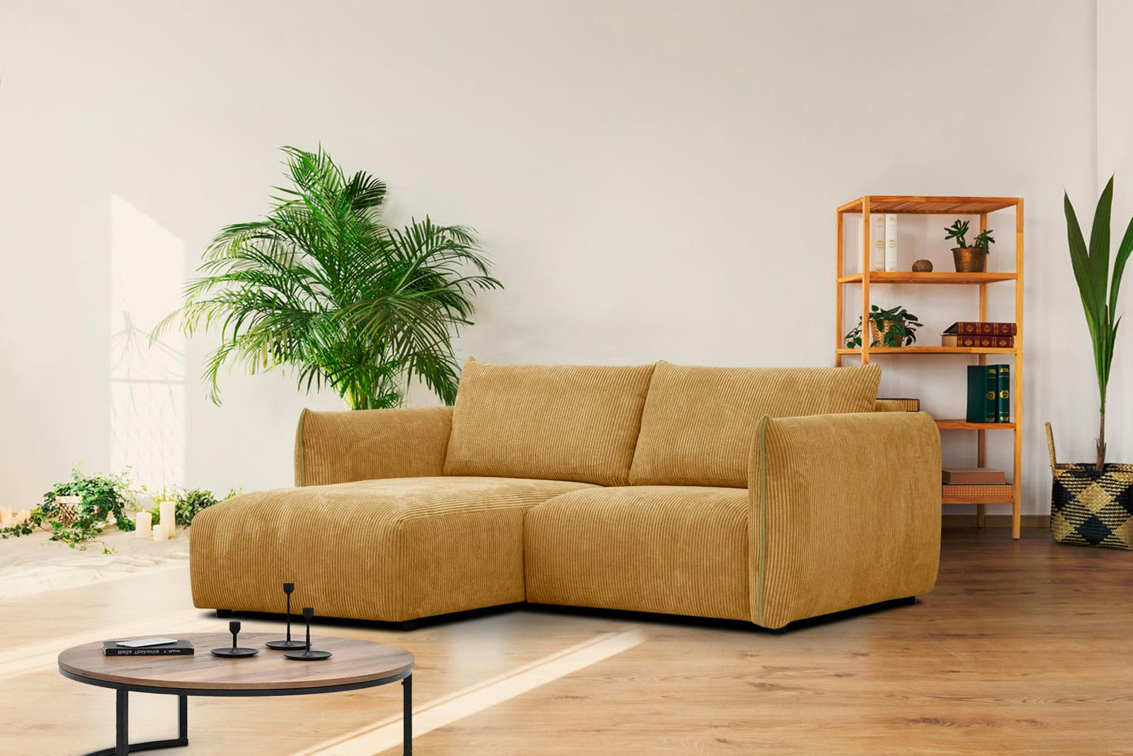 TAUER - Canapé d'angle gauche 3 places tissu jaune