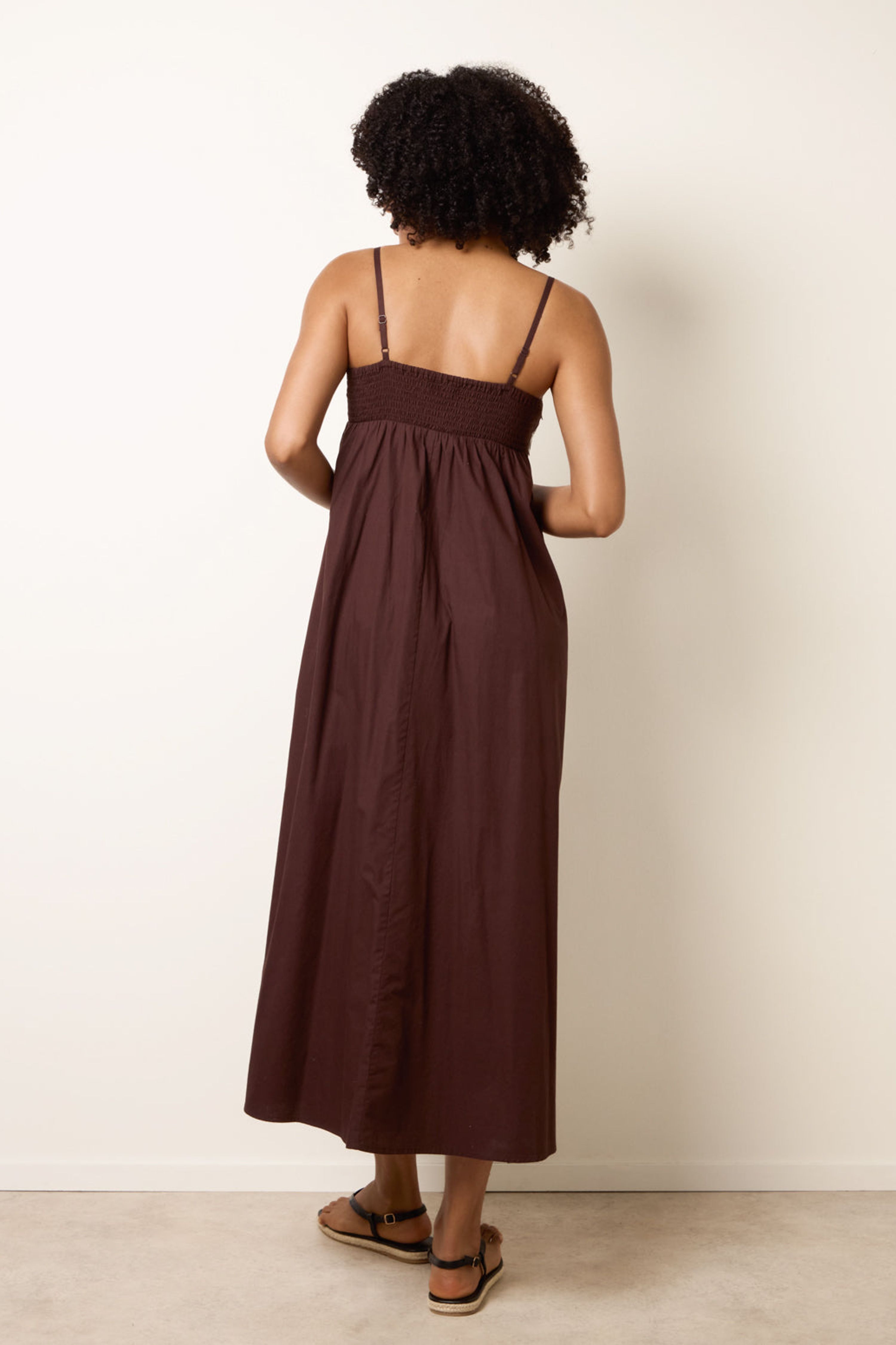 Blue Vanilla Brown Palm Tree Embroidery Smock Dress