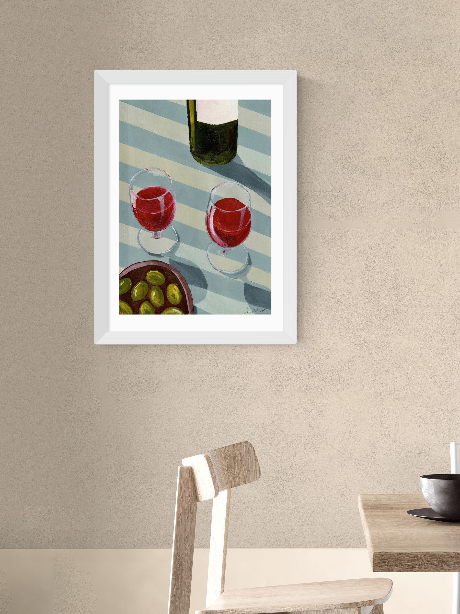 East End Prints White Blue Wine Time Wall Art Print by Susie Miller