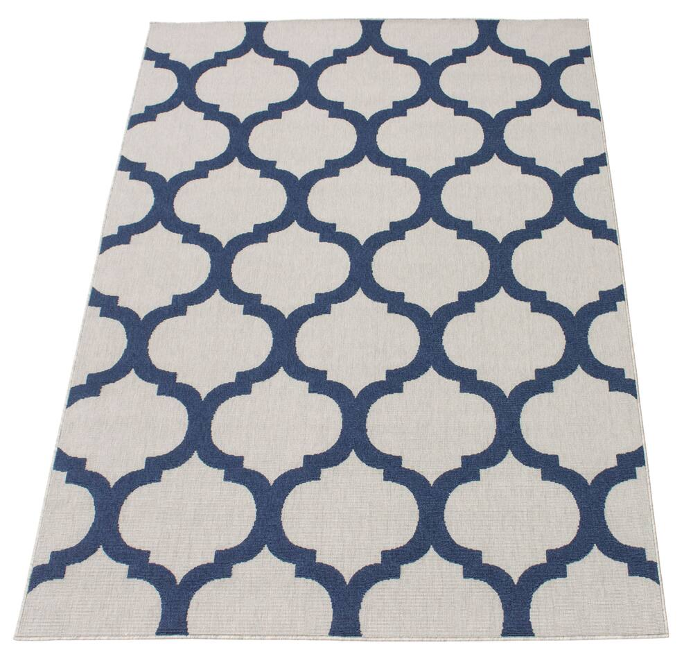 ECARPET Cambridge Indoor/Outdoor Geometric Area Rug, Grey/Navy, Assorted Sizes