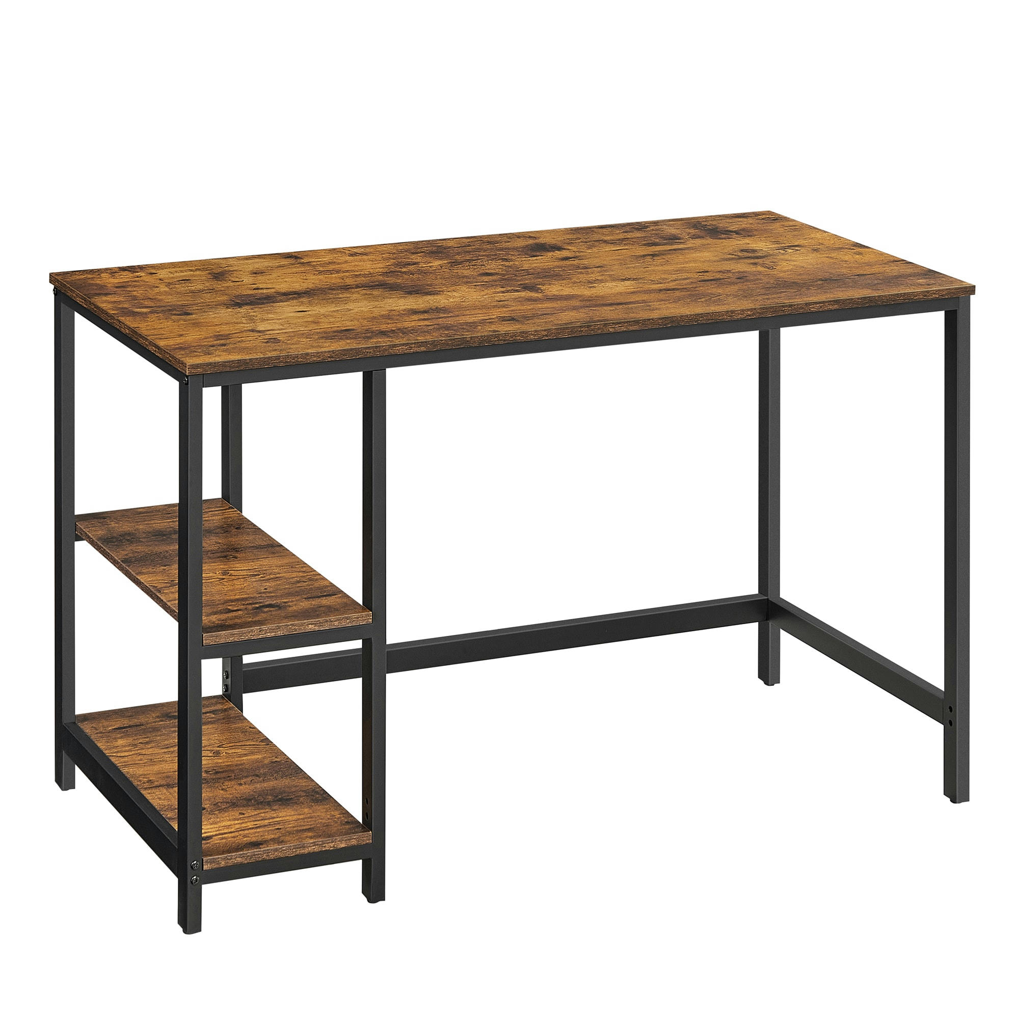 - Bureau 120 cm avec étagères réversibles effet bois marron rustique