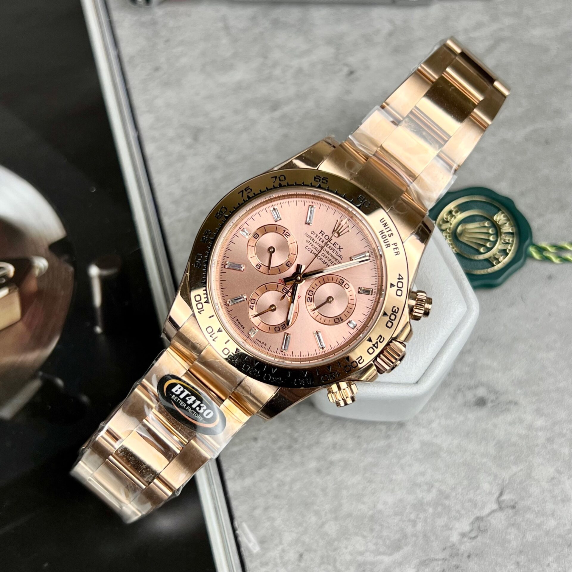 Rolex Daytona 116505 RG Plated Pink Dial CZ Diamonds 40mm Oyster Super Clone