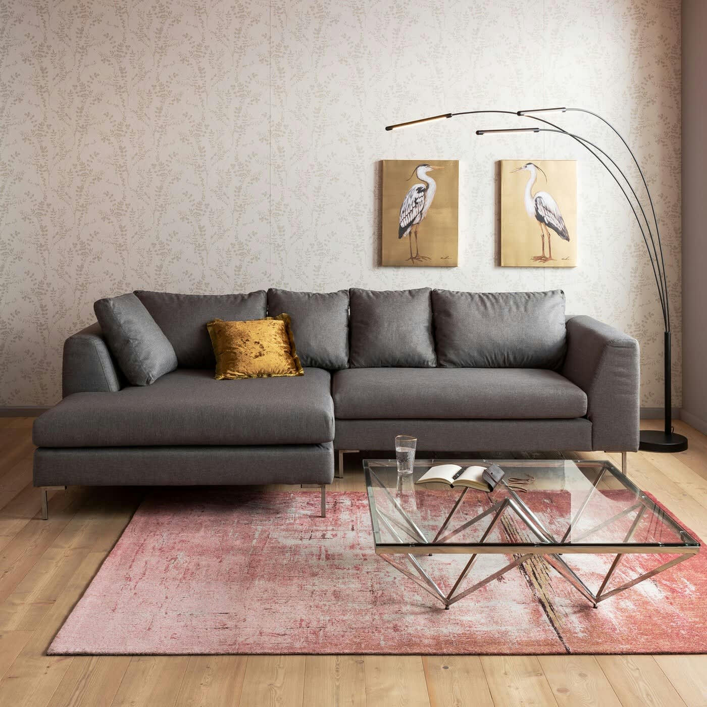 NETWORK - Table basse carrée en acier argenté et verre