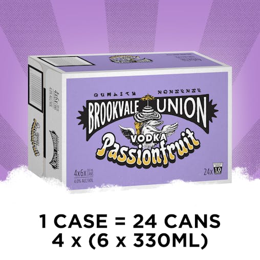 Brookvale Union Vodka Passion Fruit Mixed Drink, Fruity & Refreshing Finish, 4% ABV, 330mL (Case of 24 Cans)