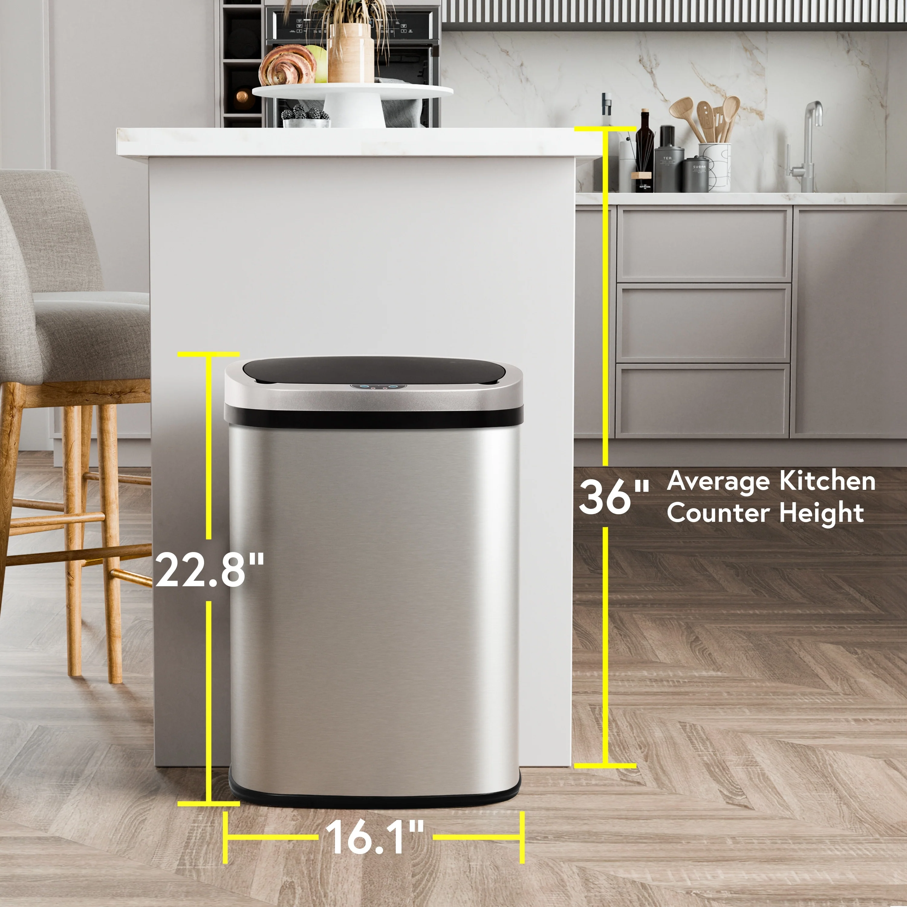 Motion Sensor 13 Gallon 50 Liter Stainless Steel Odorless Slim Trash Can by Furniture of America