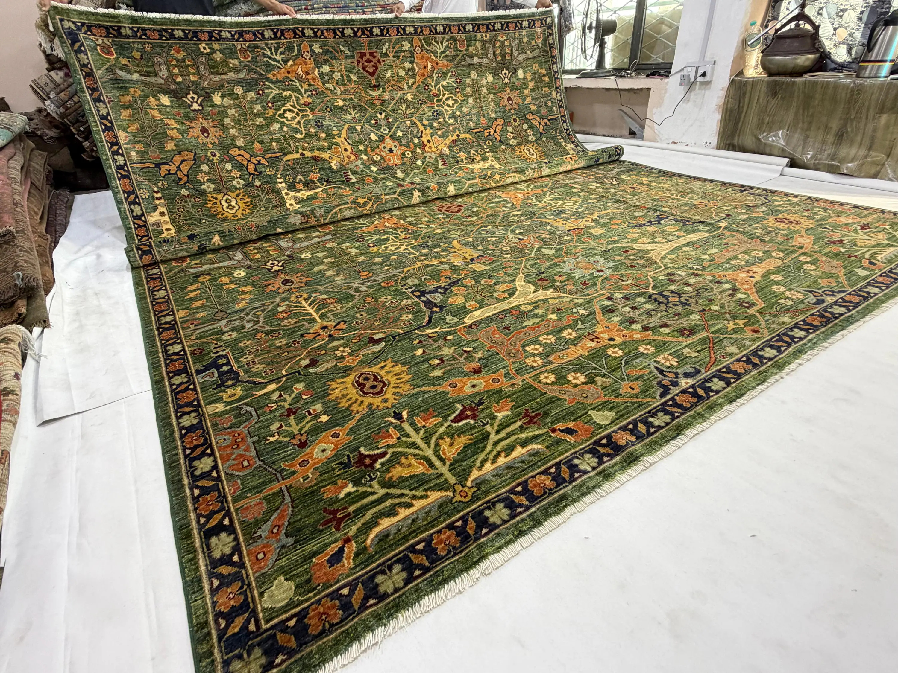 10x14 feet. Green Bidjar Large Wool Area Rug Hallway, Oriental Kitchen & Dining Table Carpets