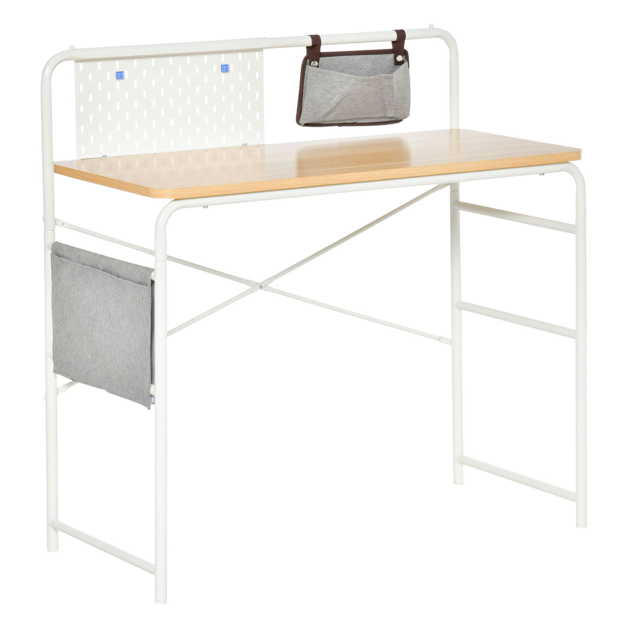 - Bureau informatique 2 pochettes grise métal blanc aspect bois clair