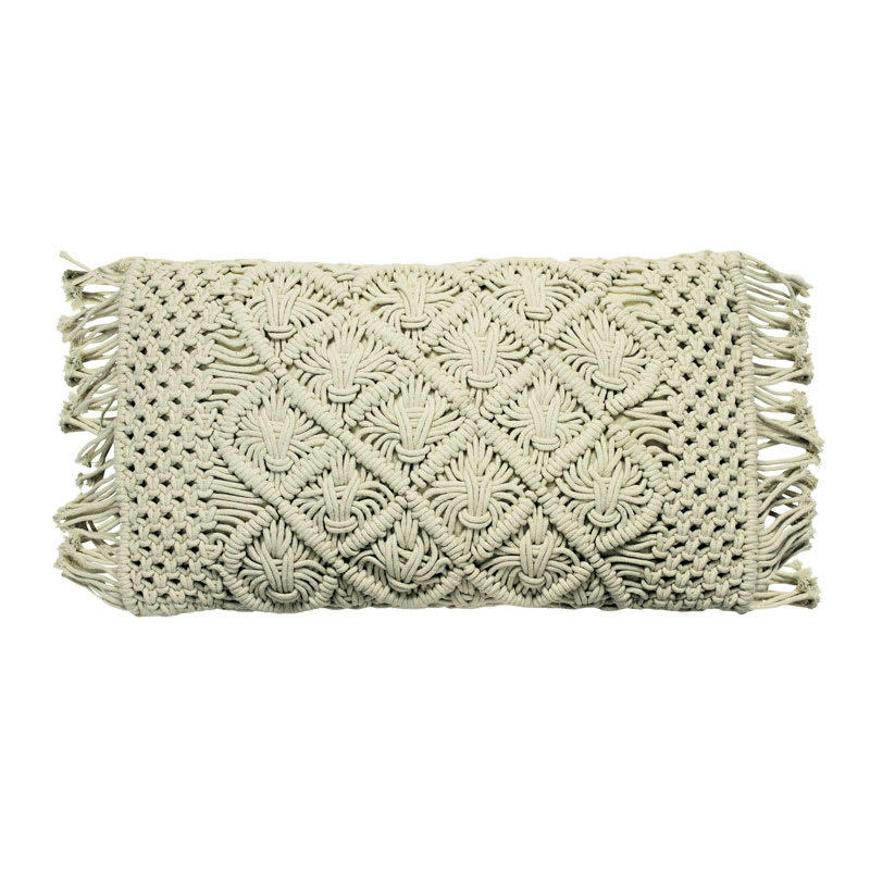 MACRAME - Coussin macramé en coton tressé naturel 30x50