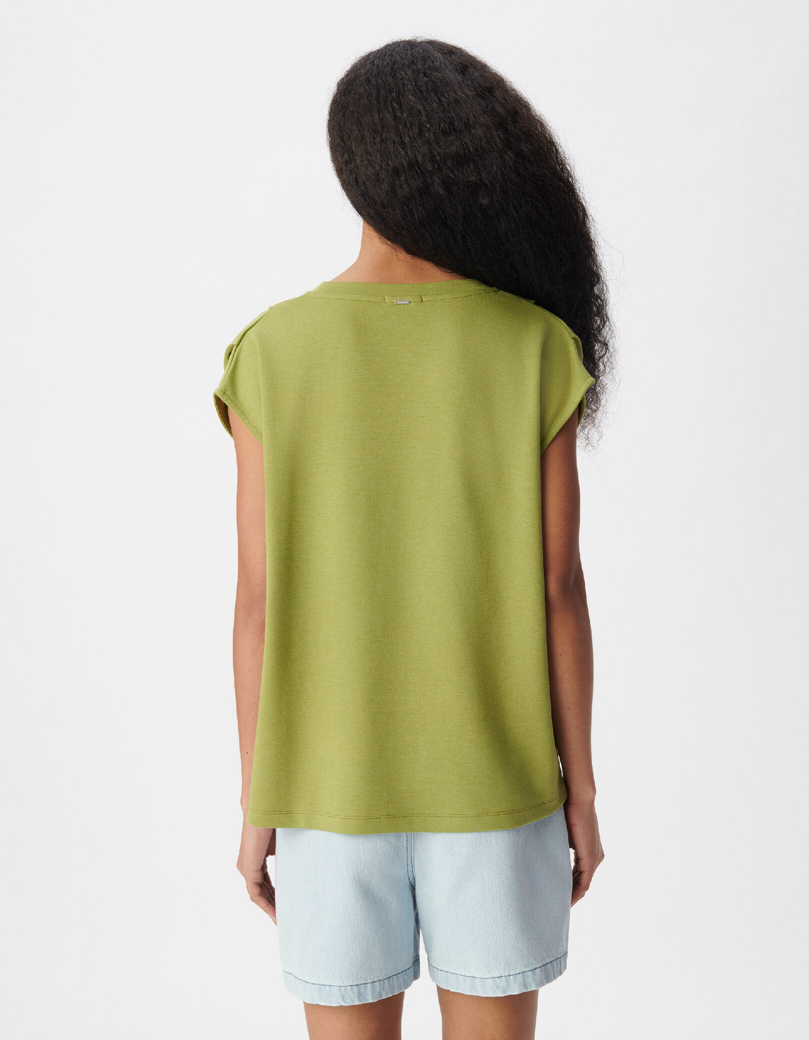 Tee-shirt manches courtes vert à message Femme