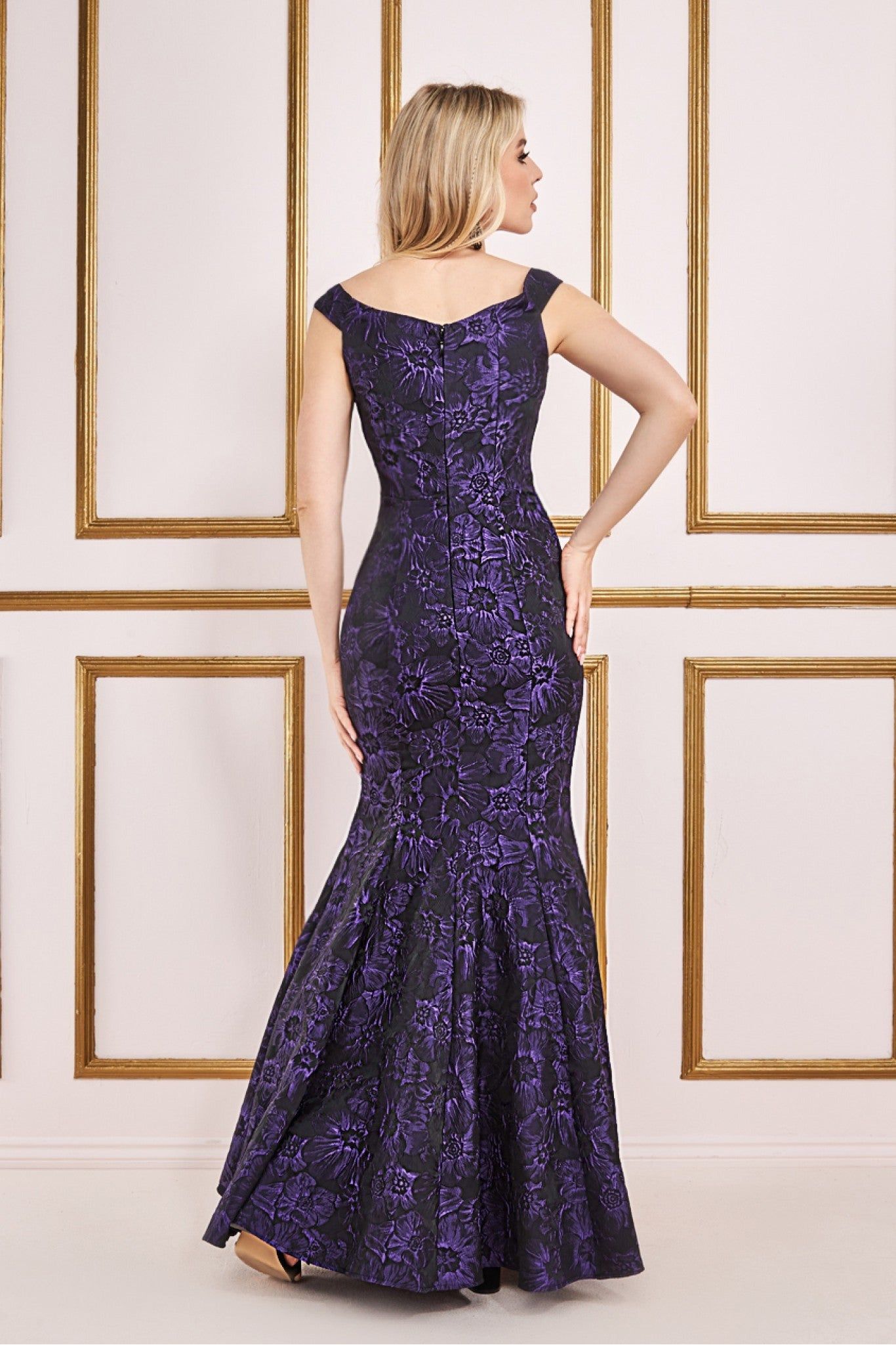 Goddiva Bardot Jacquard Maxi Dress