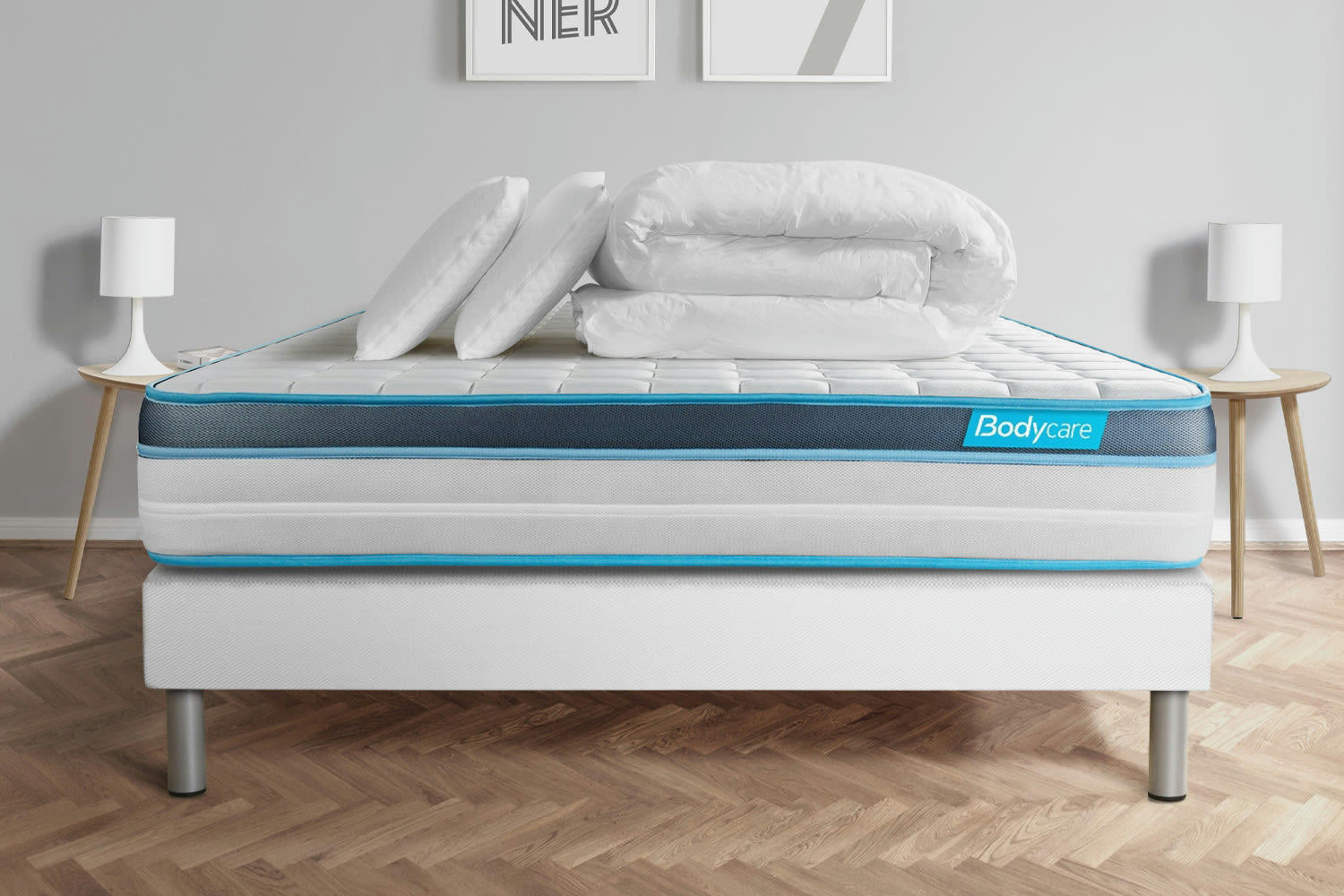 BODYFIT - Pack matelas sommier kit 140x200 oreiller couette