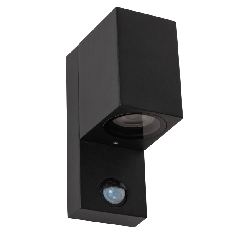 Applique extérieure Zaro carrée noire avec détecteur de mouvement GU10 7 W LUCIDE