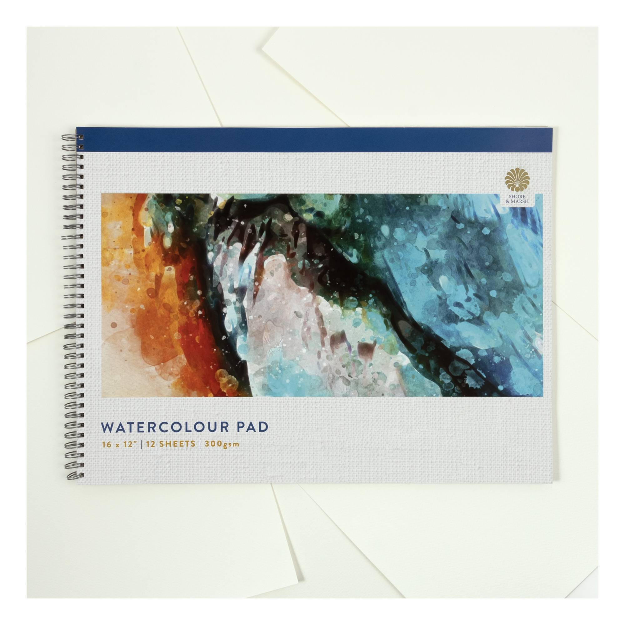 Shore & Marsh Cold Pressed Watercolour Spiral Pad 16 x 12 Inches 12 Sheets