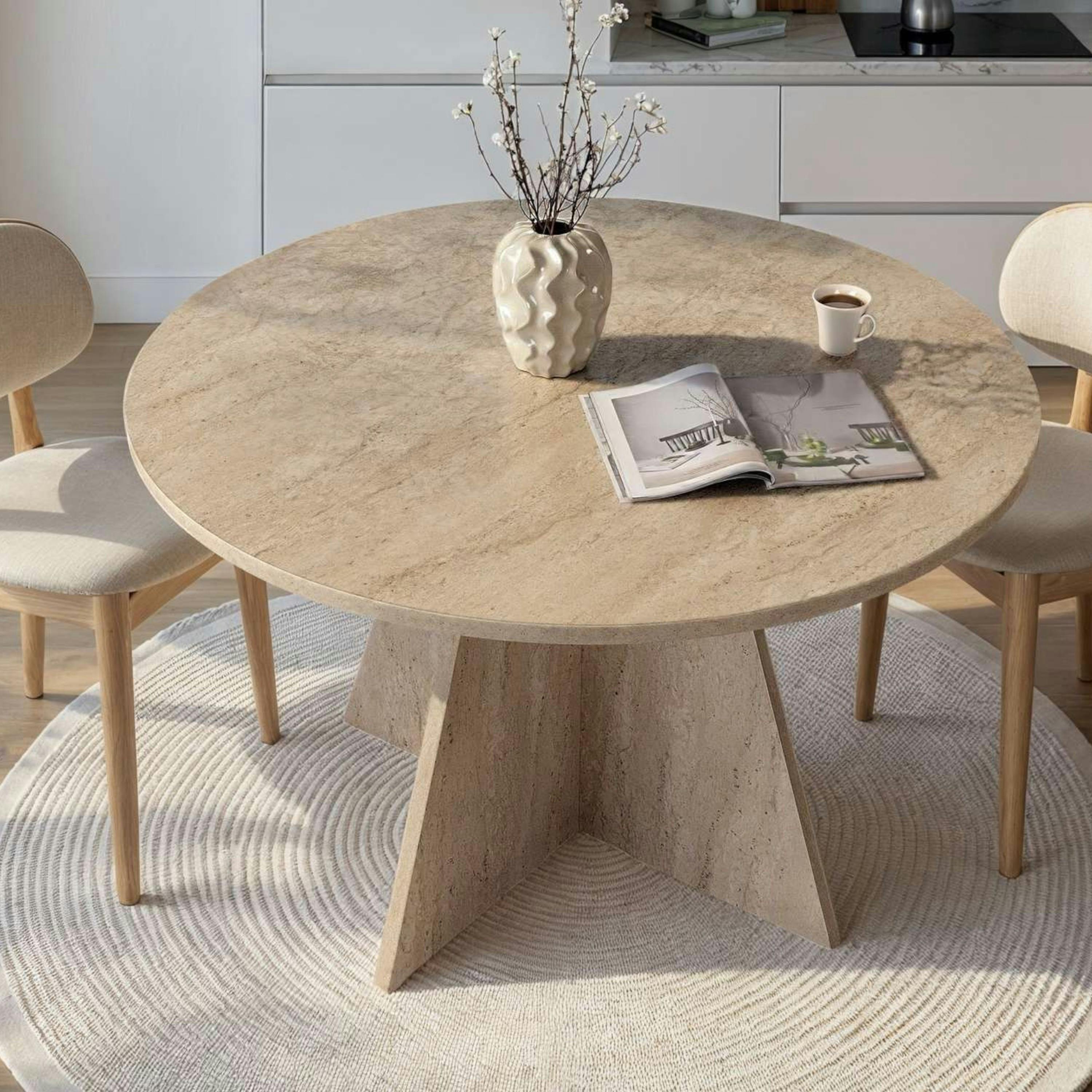 Table à manger ronde effet travertin Ø120 cm MARFA
