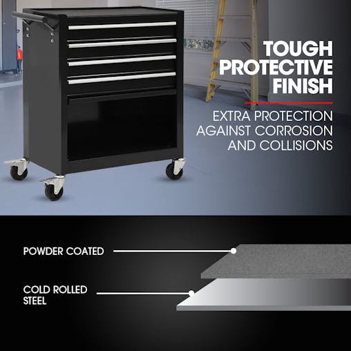 NNEMB 4 Drawer Tool Box Cabinet Trolley Storage, with 1-Door Toolbox Garage Organiser Set, Black