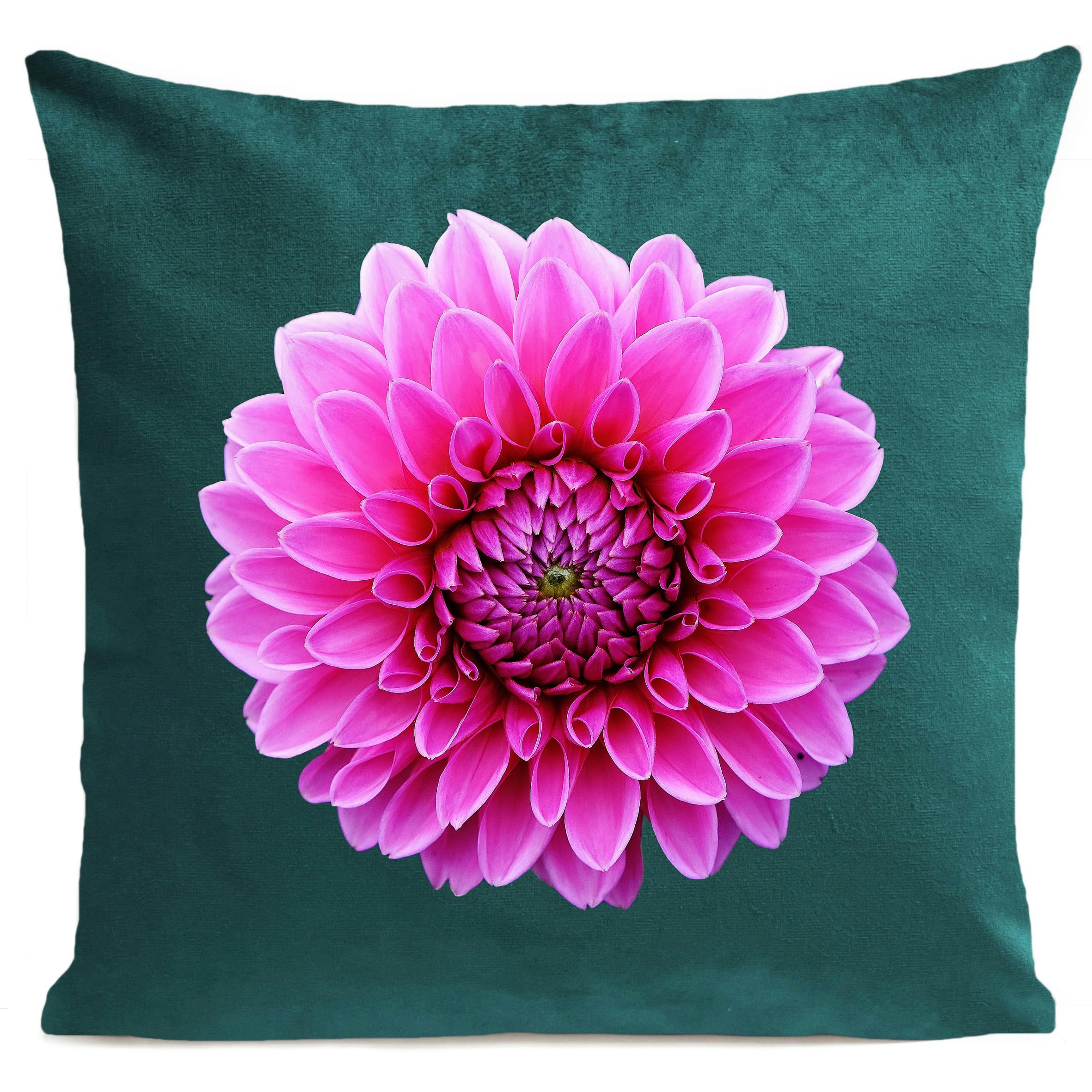 - Coussin fleur dahlia suédine vert 40x40cm