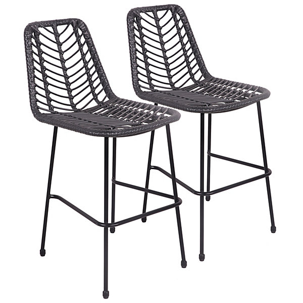 Lot de 2 tabourets de bar en rotin synthétique noirs OKA - HAPPY GARDEN