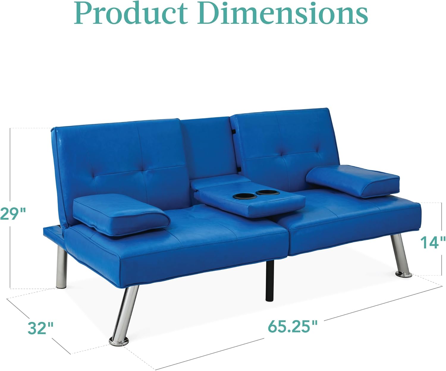 Best Choice Products Faux Leather Upholstered Modern Convertible Futon, Adjustable Folding Sofa Bed, Guest Bed w/Removable Armrests - Royal Blue