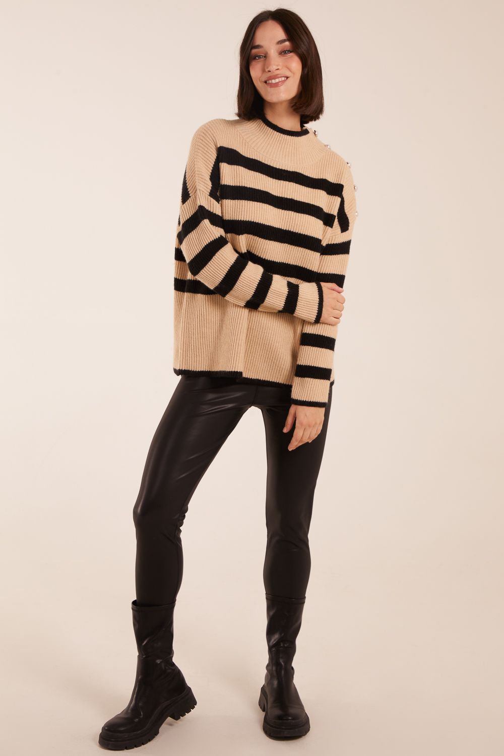 Blue Vanilla High Neck Striped Jumper