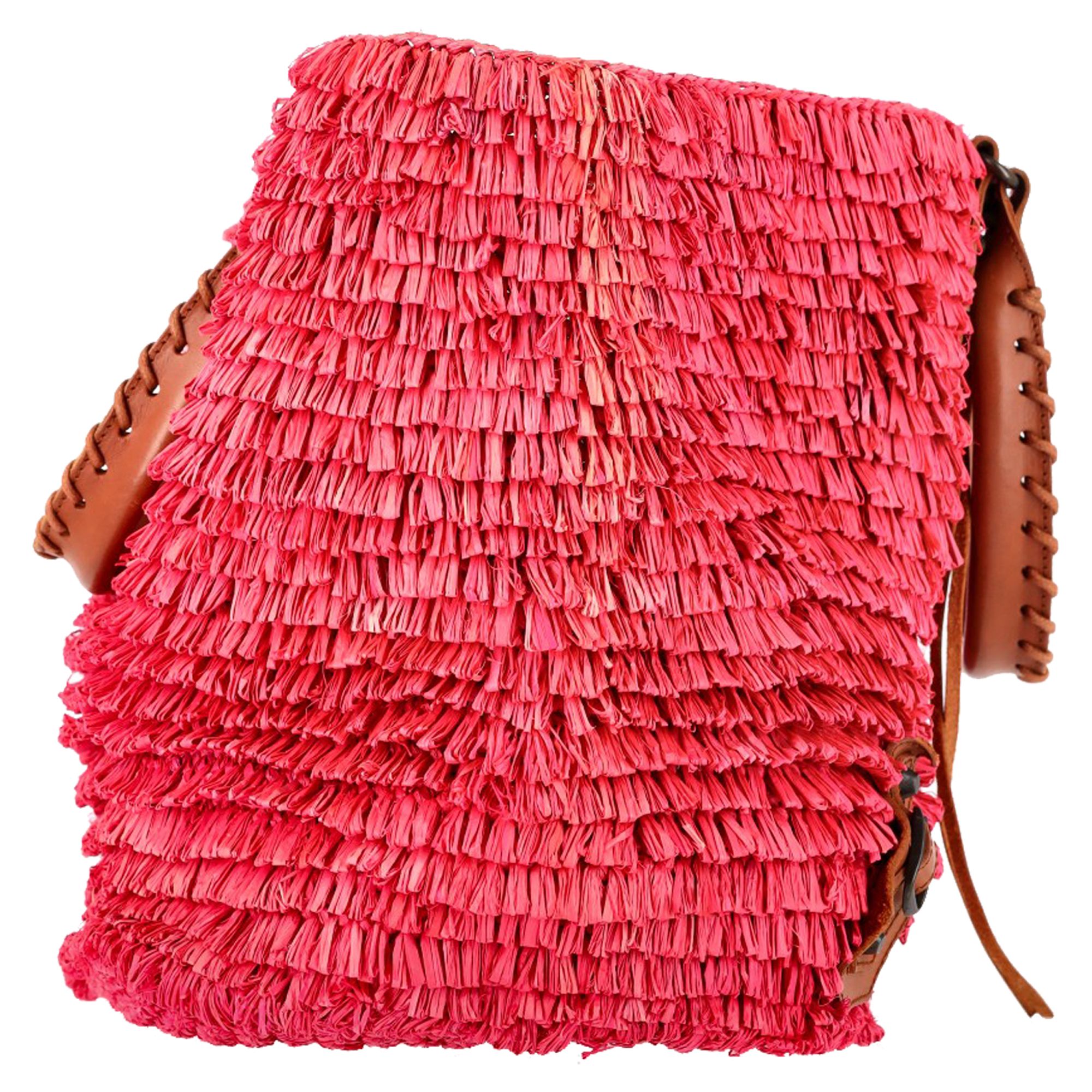Balenciaga Preloved Woven Panier Basket Bag in Pink Raffia