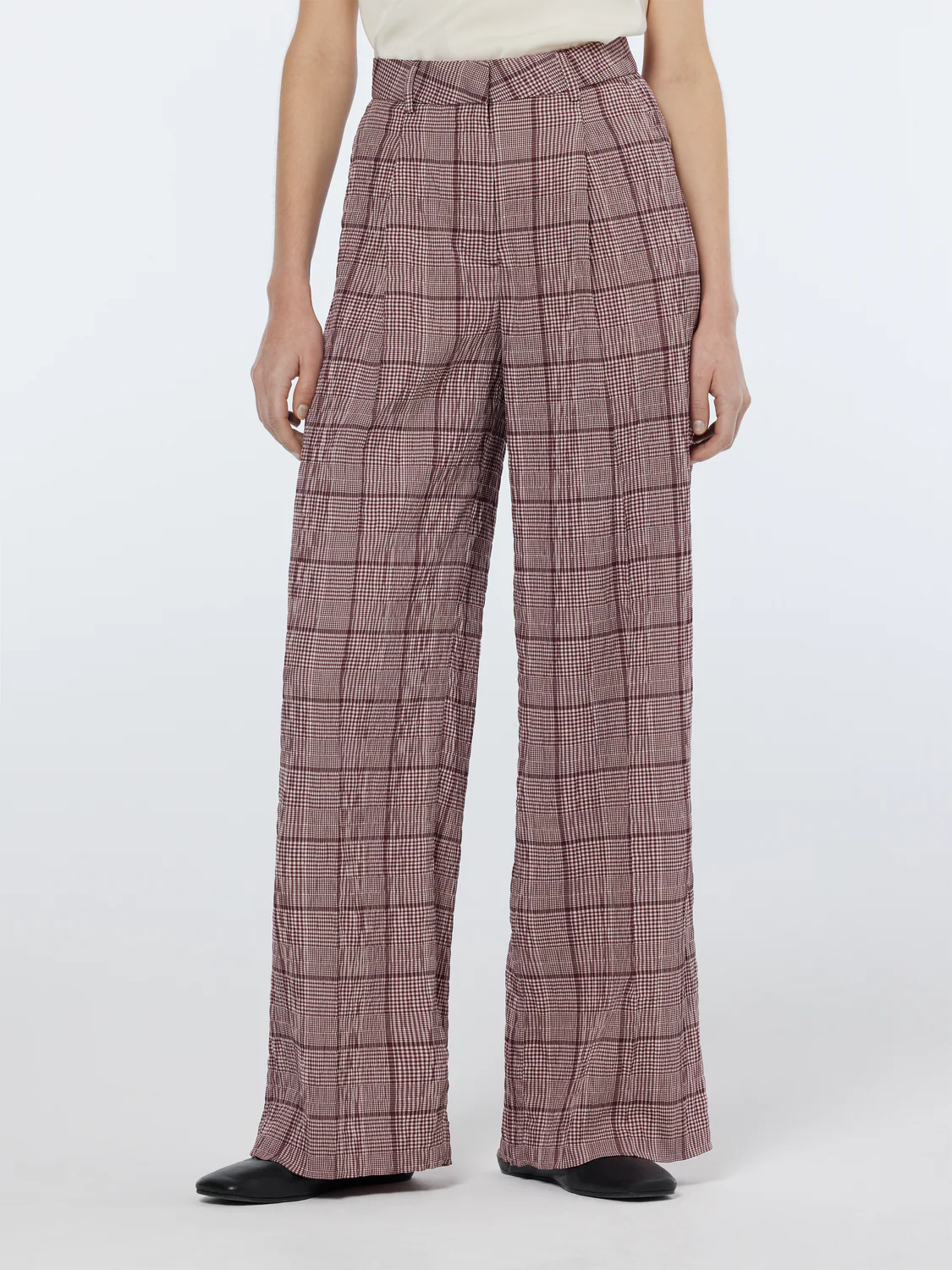 Rose High-Rise Wide-Leg Prince Of Wales Seersucker Pant