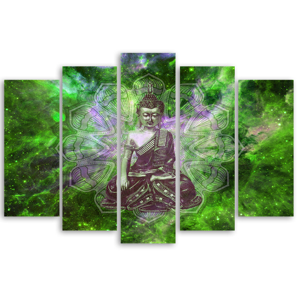 Feeby Obraz 5cz na płótnie Buddha Mandala Natura Zielony