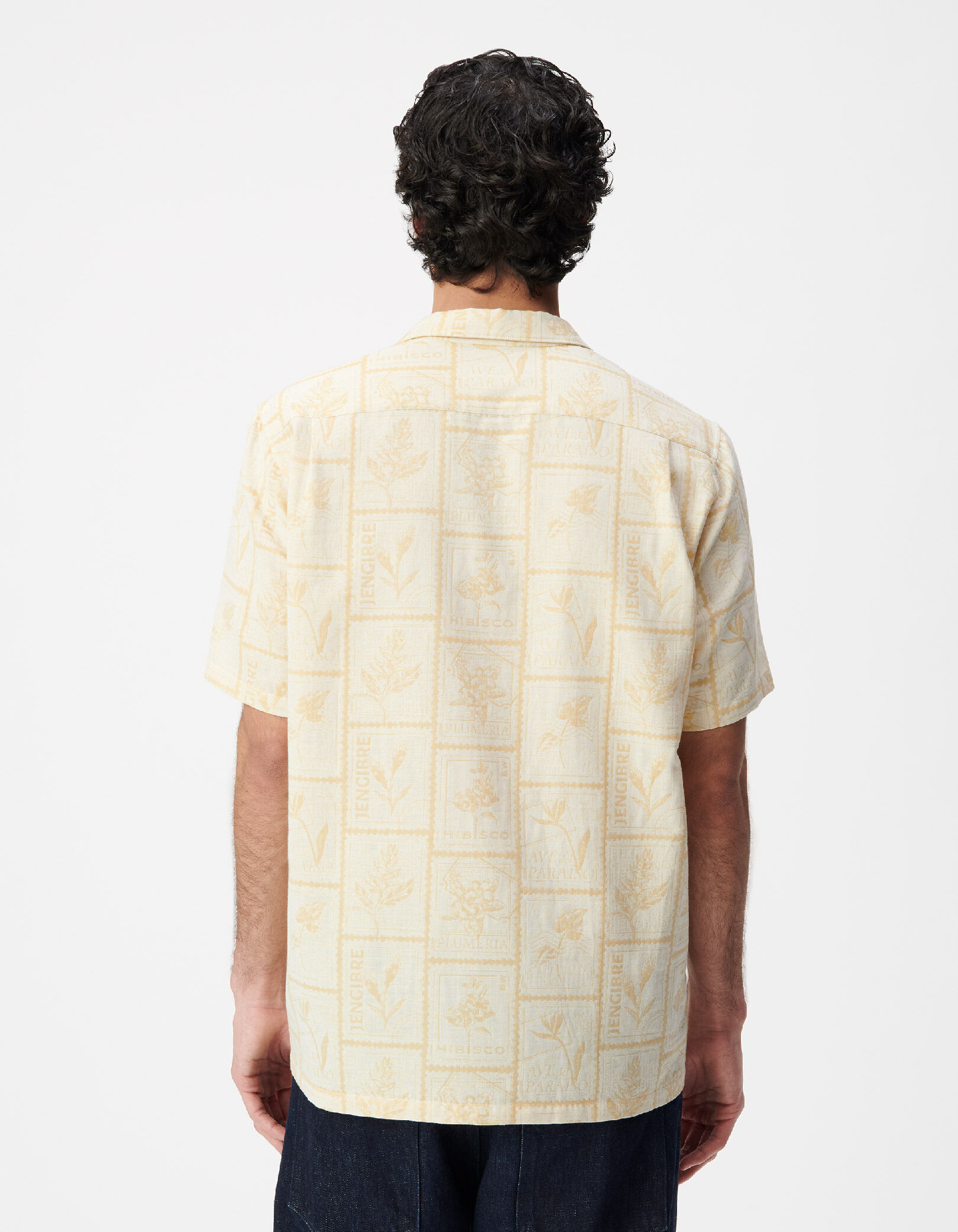 Chemise regular jaune coton bio imprimé timbres Homme