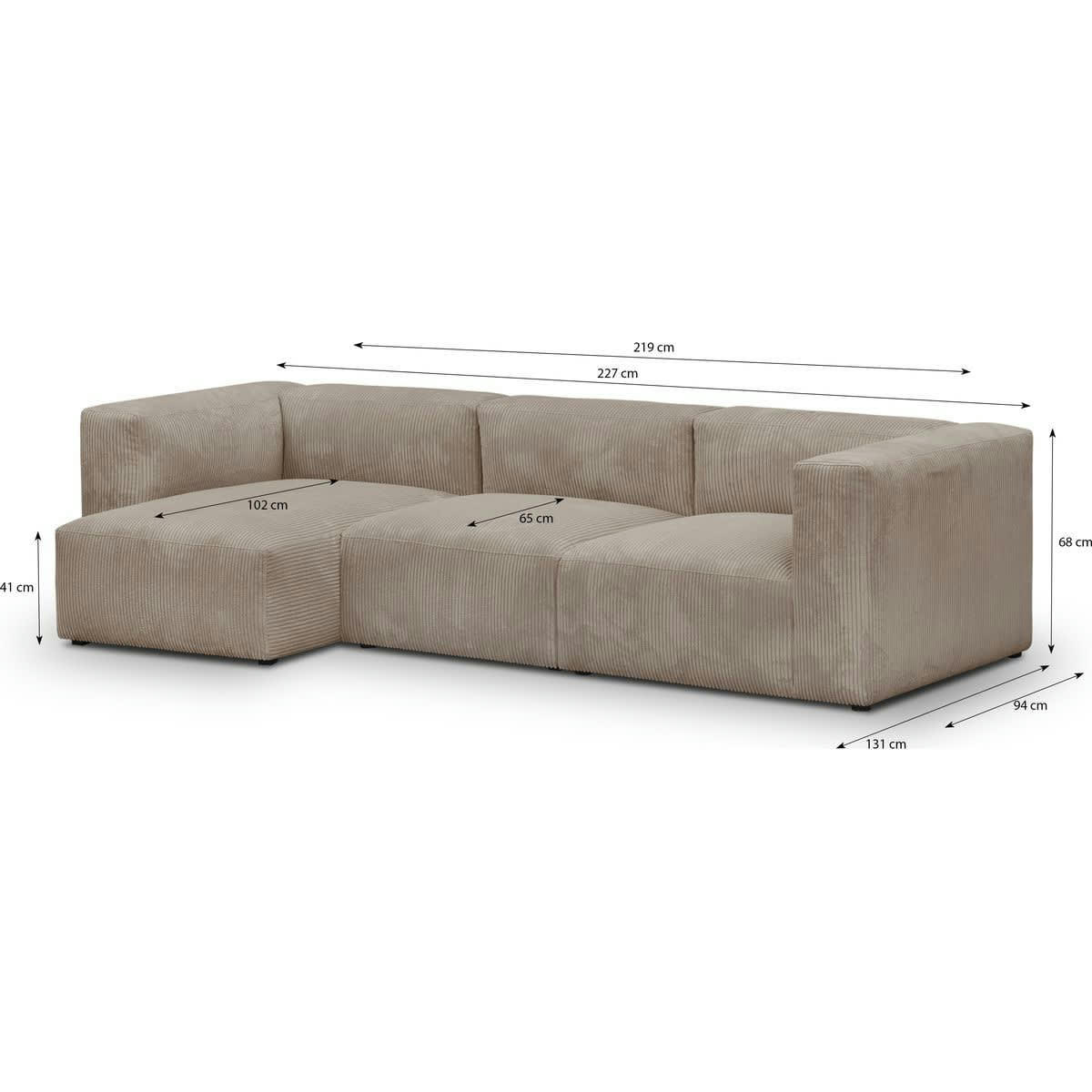 MODULO NEW - Canapé modulable angle gauche 4 places en velours côtelé taupe