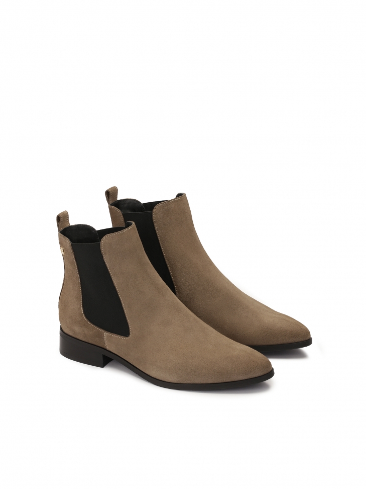 Taupe-colored suede Chelsea boots