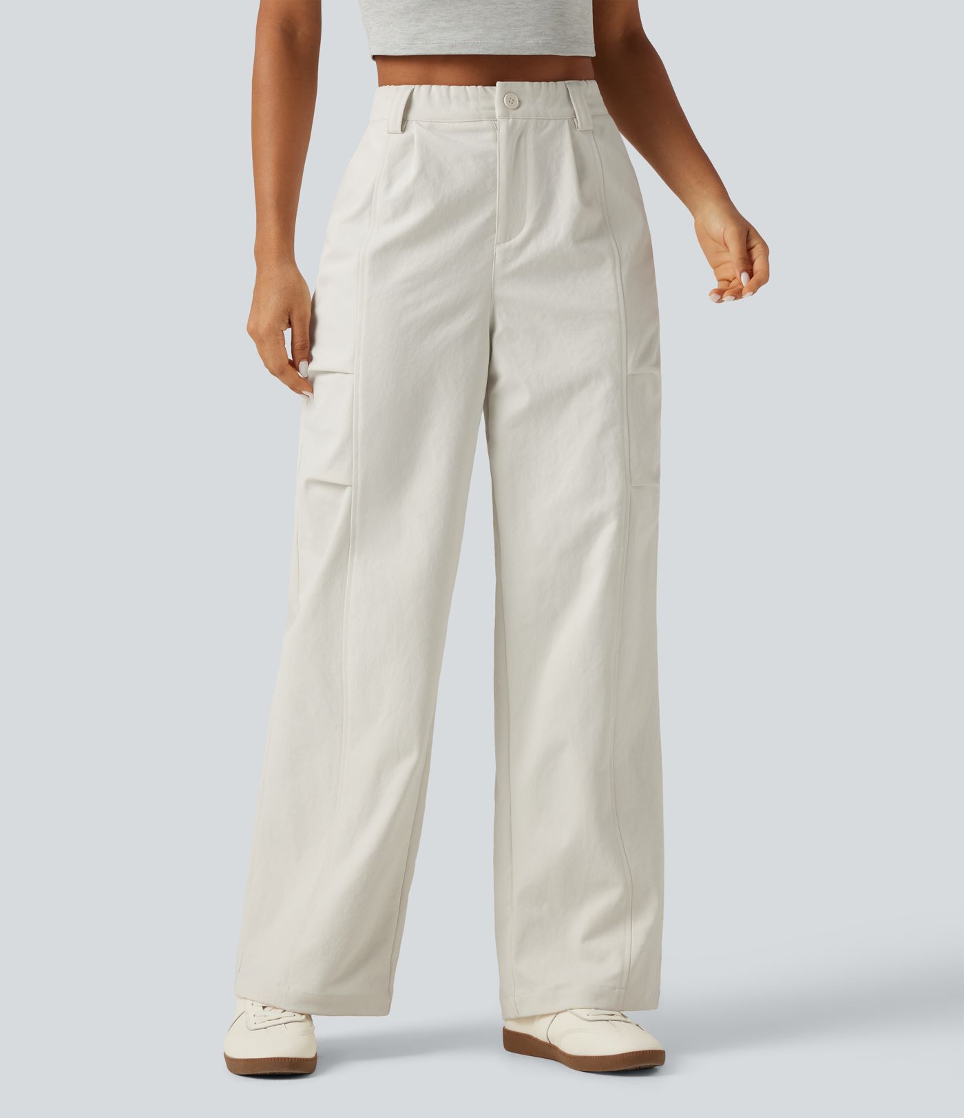 Pantalon taille haute coupe large avec poches