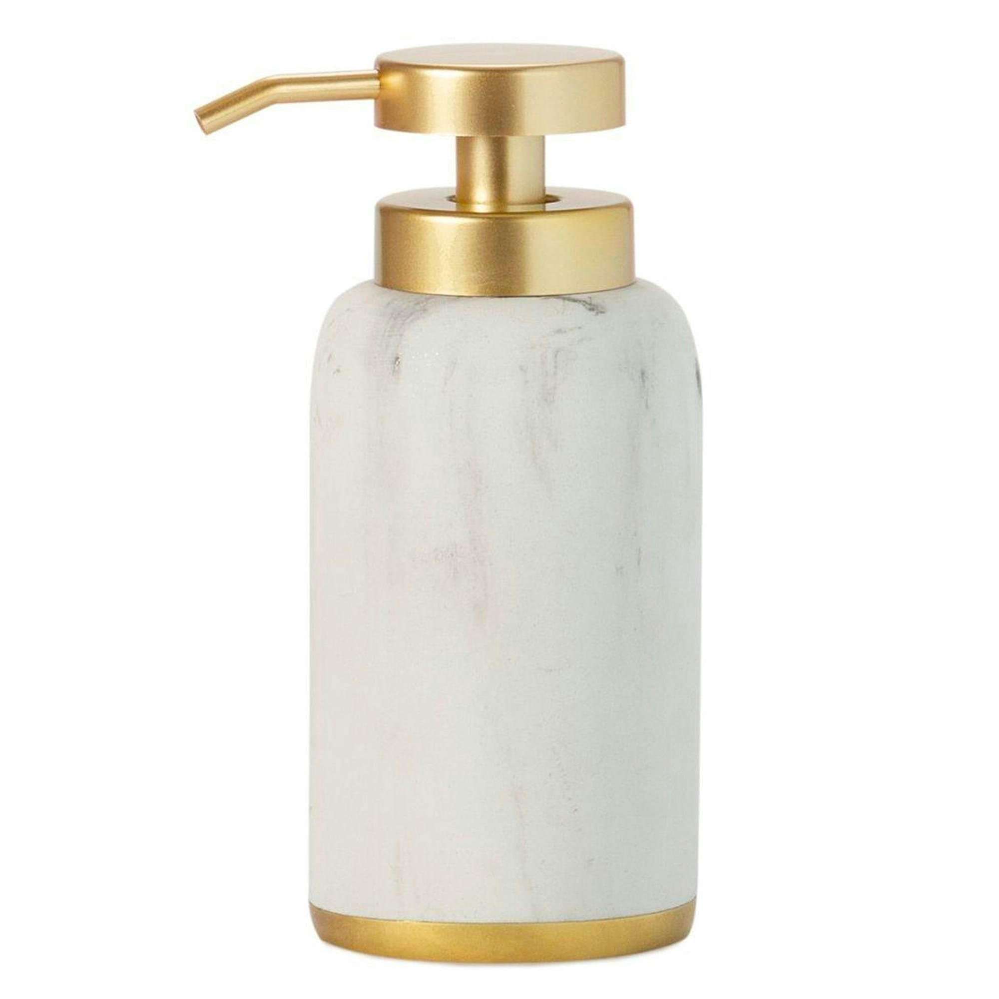 - Distributeur de savon résine effet marbre blanc et doré