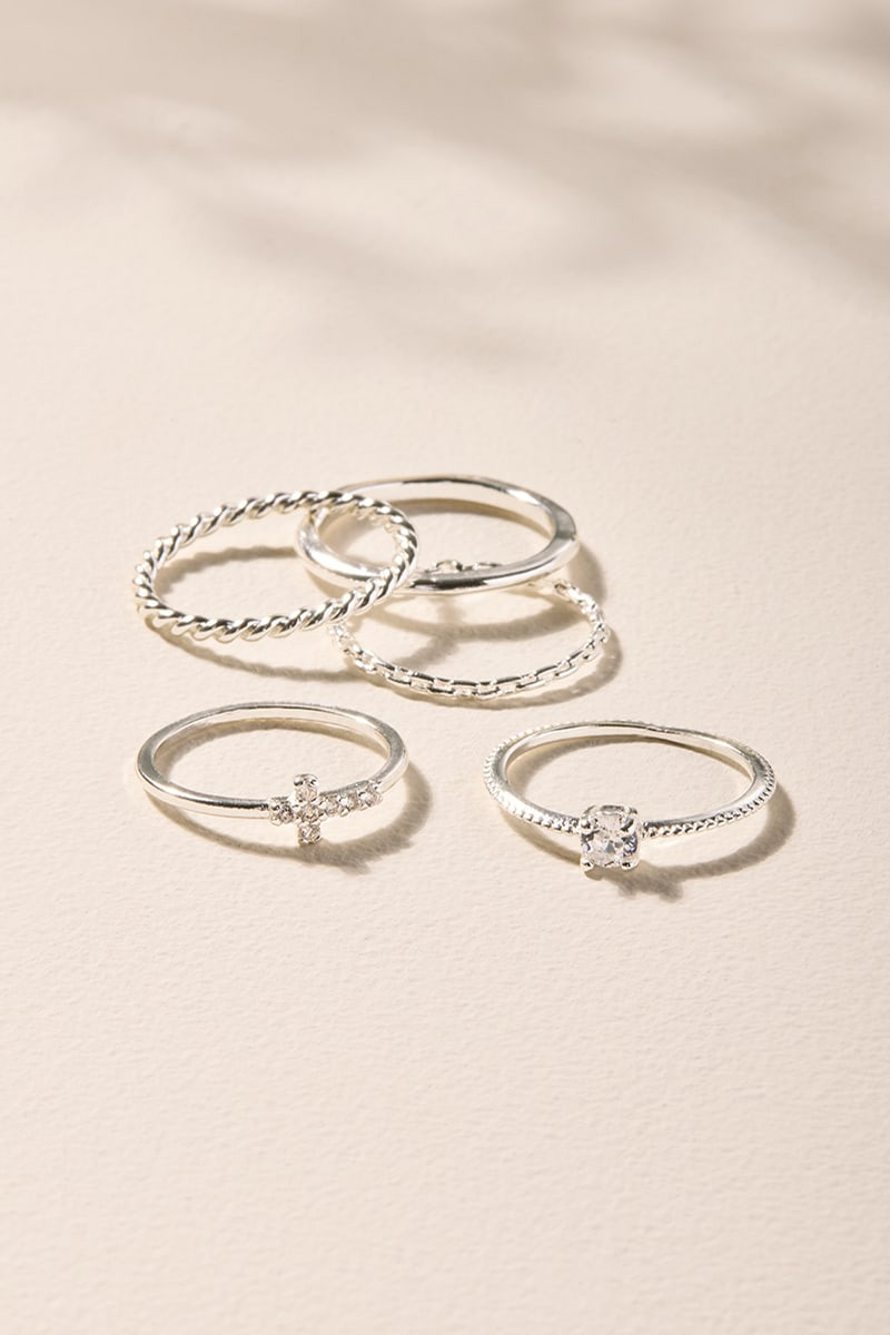 Tara Stainless Steel Silver Ring Set