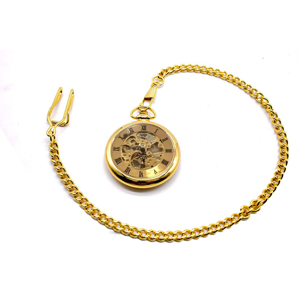 Infinity Leather Mechanical Skeleton Open-Face Chain Pocket Watch