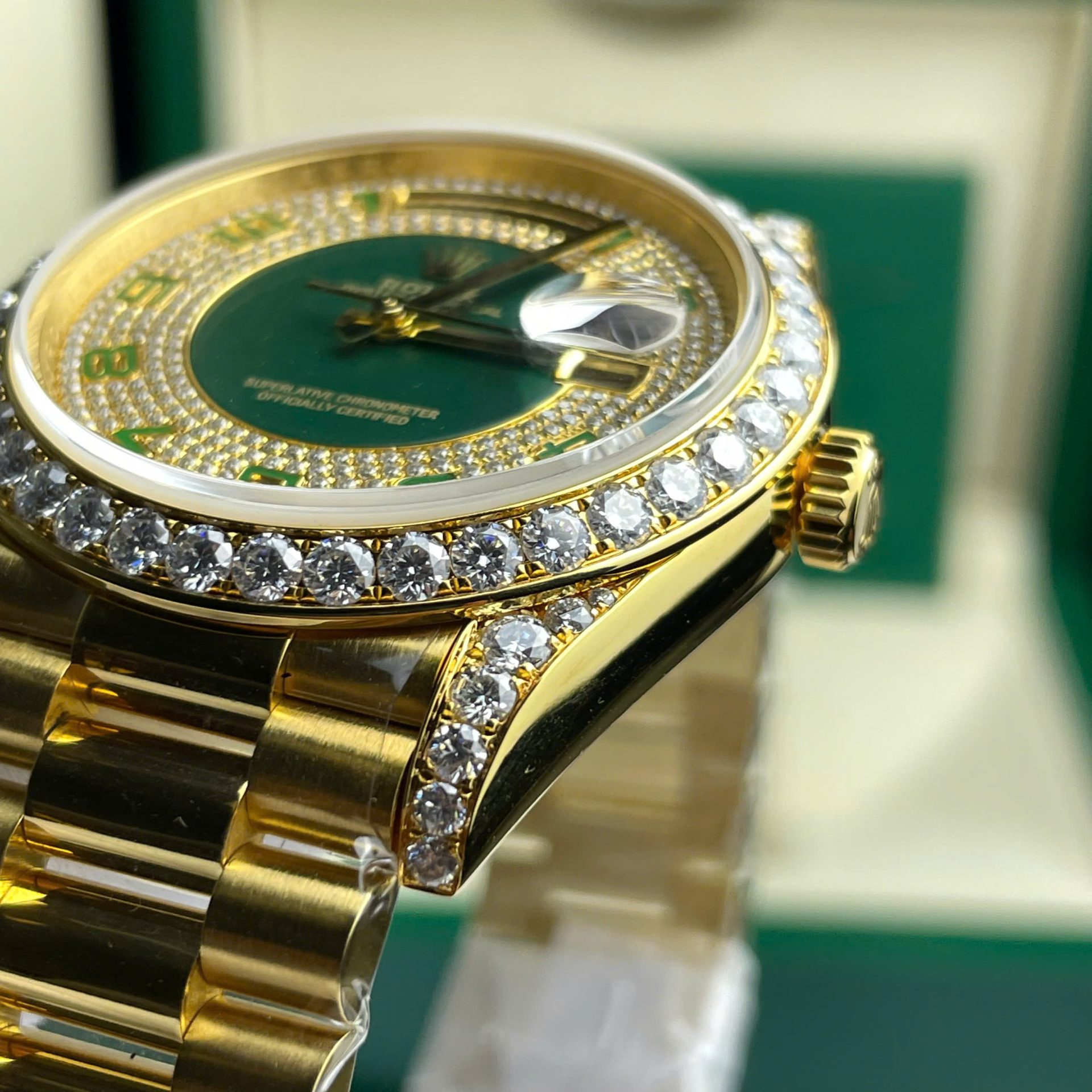 Rolex Day-Date YG Plated Diamond Green Dial 40mm Super Clone