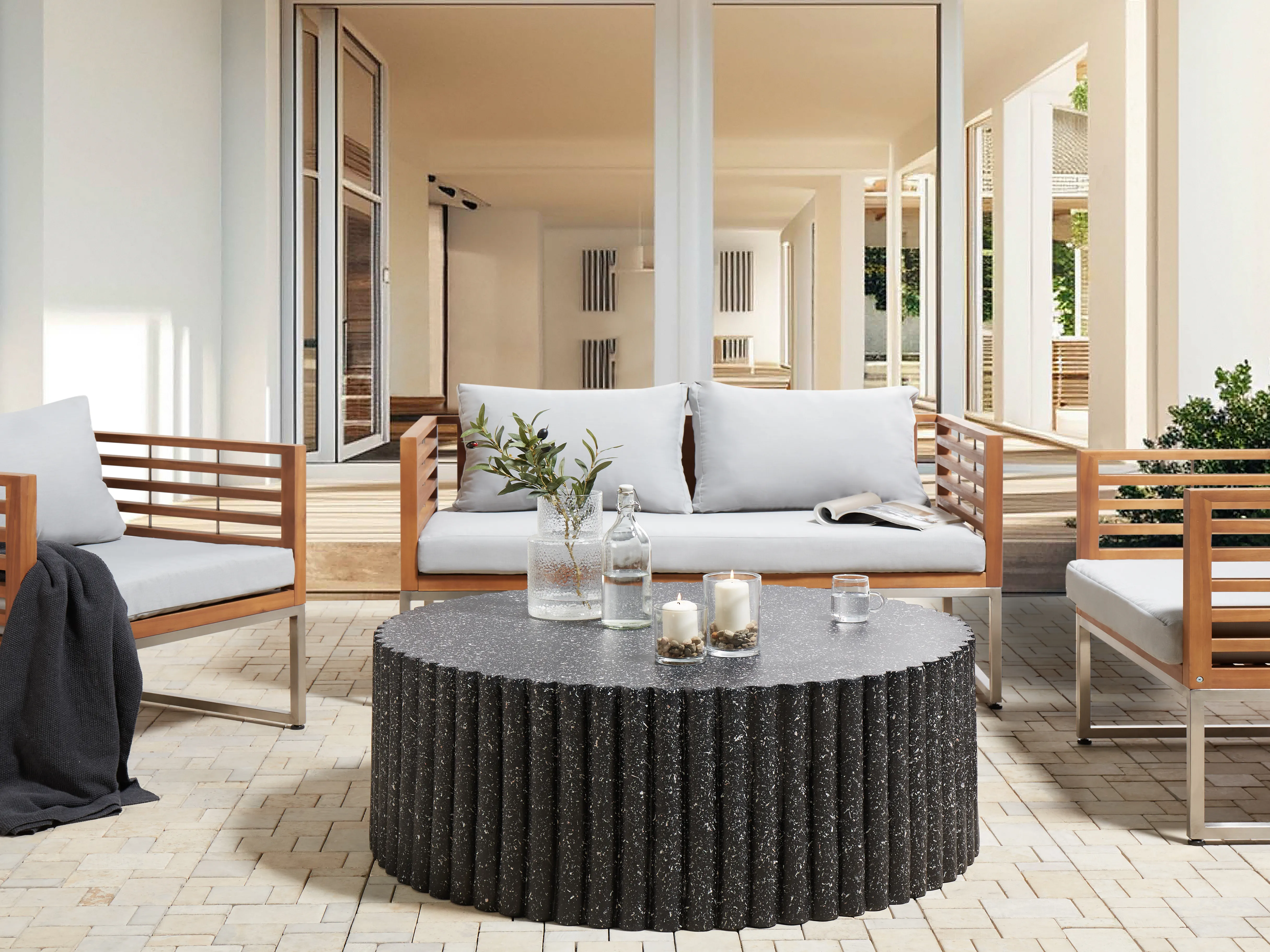 Coffee Table POZZA II 106 cm 106 cm Terrazzo Effect Black Terrazzo