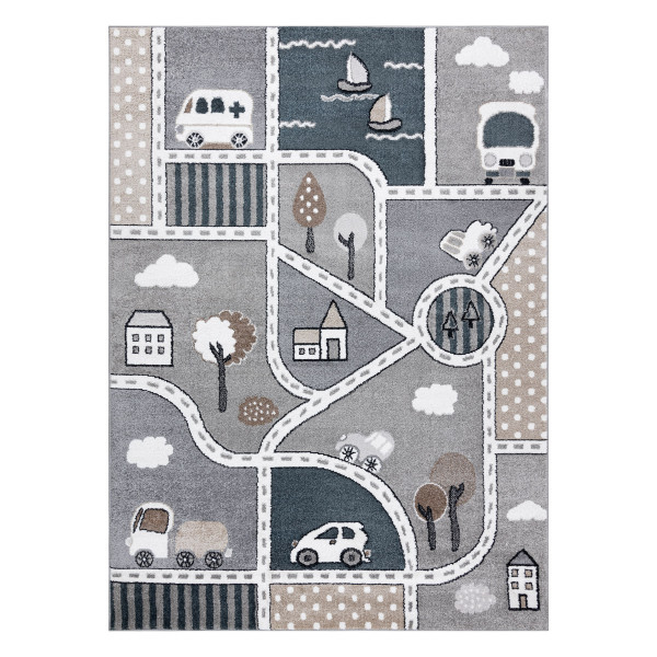 Dywan FUN Strade dla dzieci, ulica, miasto szary 80x150 cm