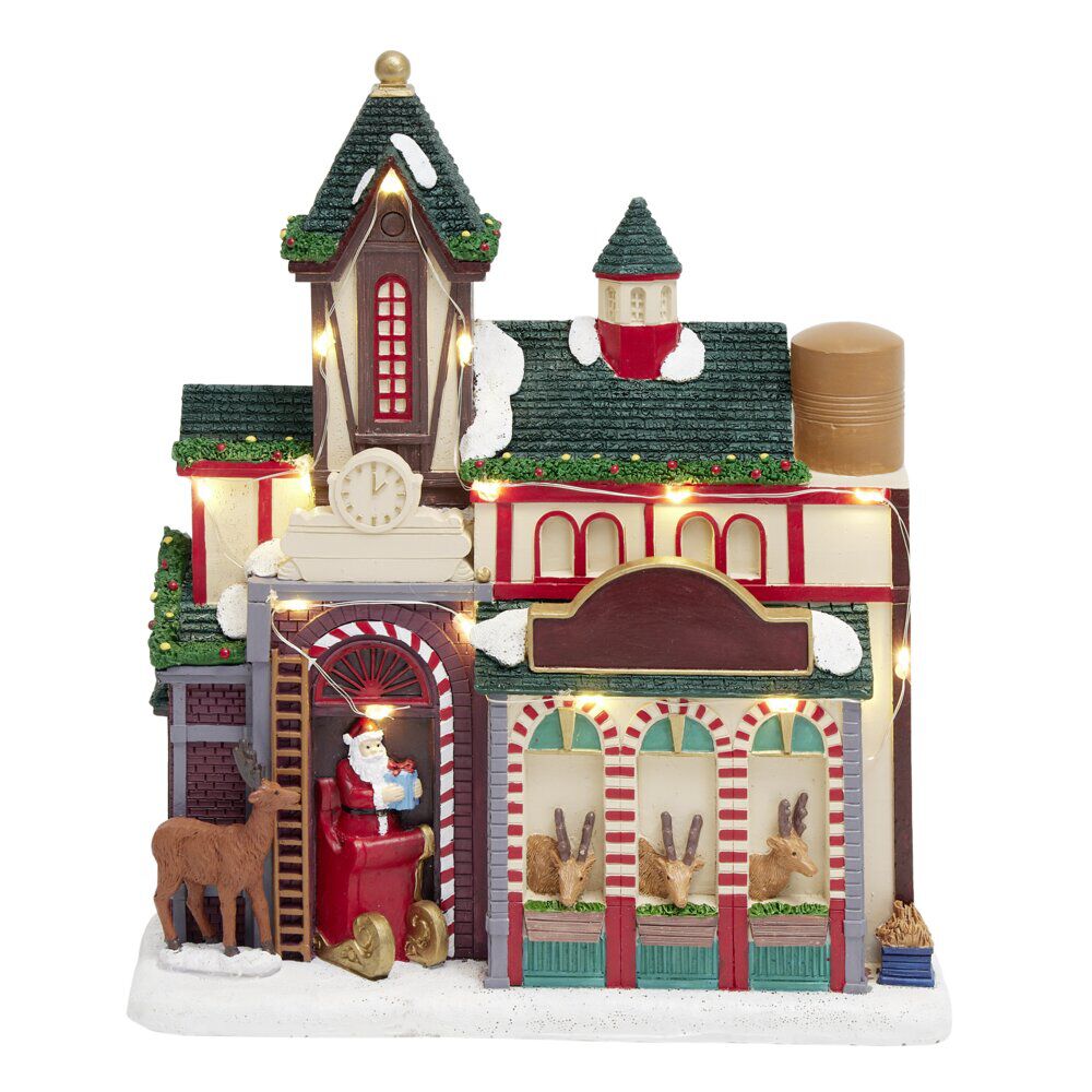 Façade étable des rennes lumineuse pour village de No&euml;l polyrésine 26x8xH30cm