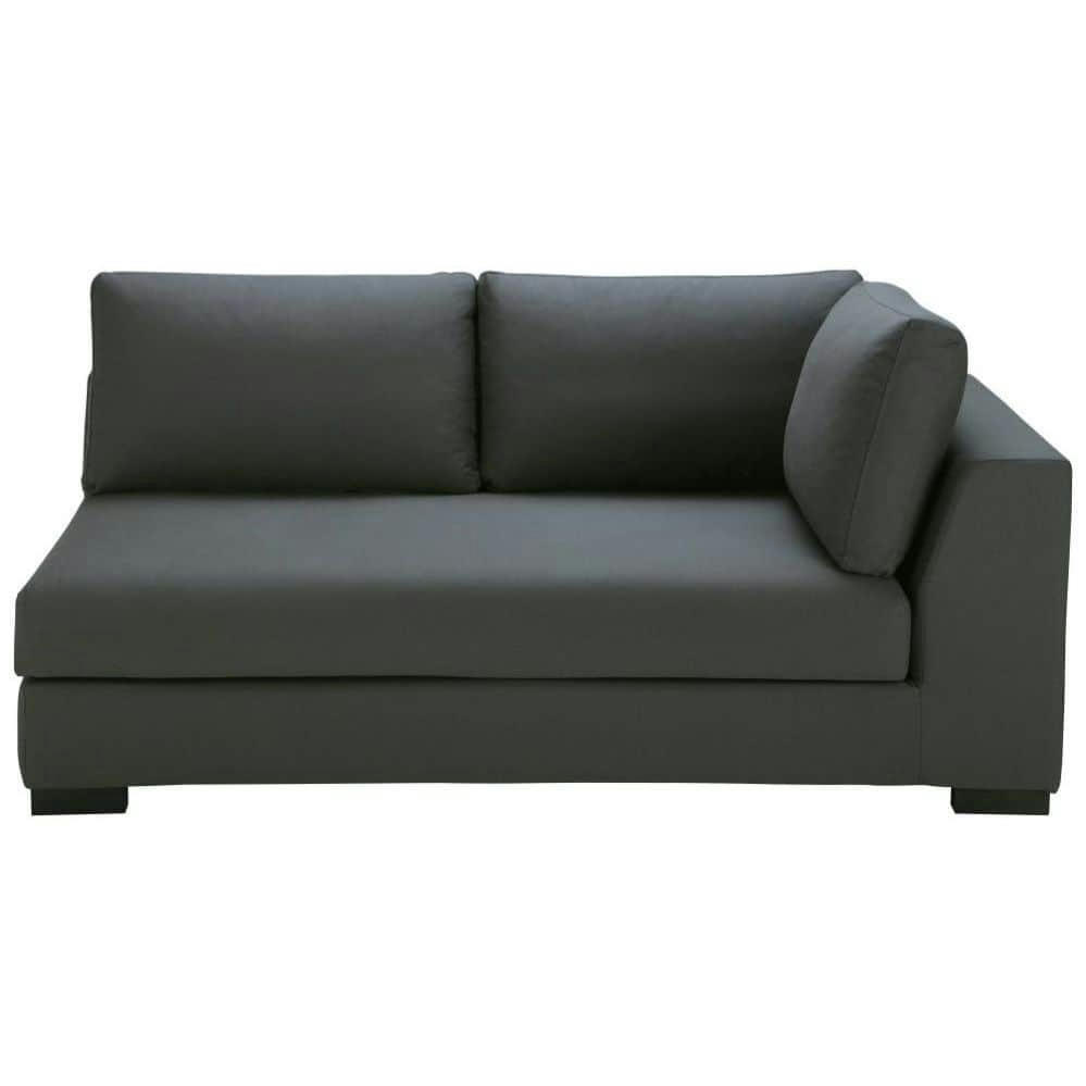 Terence - Accoudoir gauche pour canapé convertible modulable 2 places en toile gris ardoise, matelas 10 cm