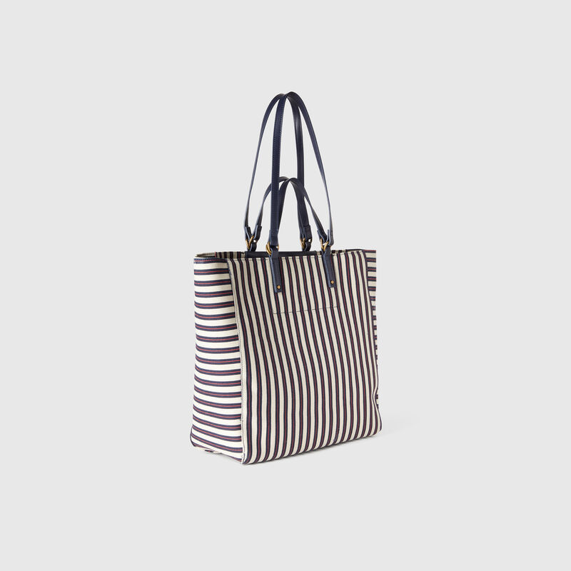 Blue and white striped tote bag