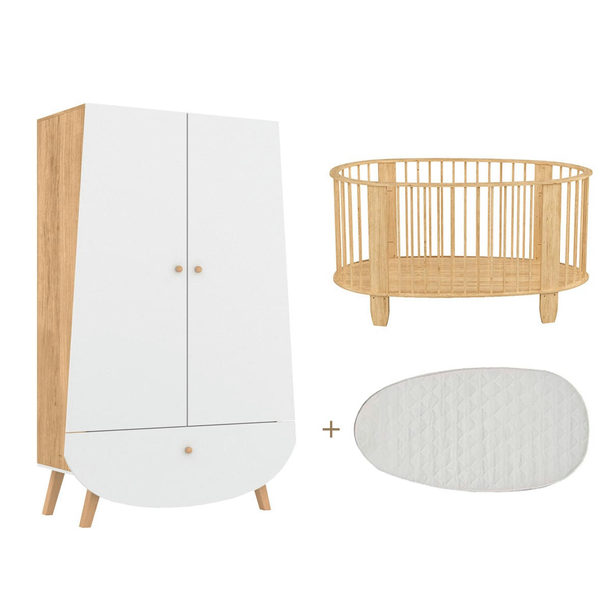 DUO - COCON - Lit bébé 60x120 armoire naturel