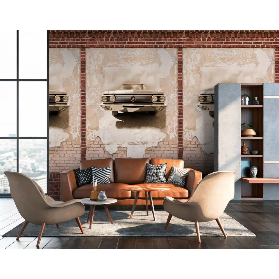 Livingwalls fotobehang auto's bruin, beige, rood en cr&egrave;me - 159 x 280 cm