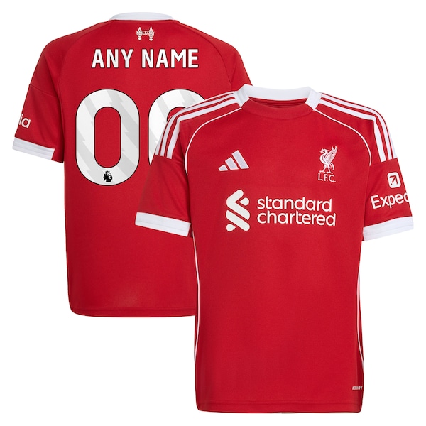 Liverpool adidas Youth 2025/26 Home Custom Replica Jersey - Red/Green